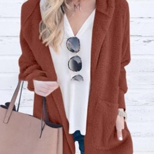 Casual Plain Regular Fit Teddy Jacket, Coats, color:Brown|size:XXL, JustFashionNow