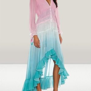Women's Breathable Sheer Ombre Iridescent Chiffon V-Neck Dress, Dresses, color:Blue|size:XXL, JustFashionNow