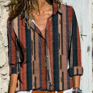 Striped Casual Autumn Polyester Buttoned Lightweight Loose Best Sell H-Line Blouse for Women, Shirts, color:Multicolor|size:XXL, Noracora