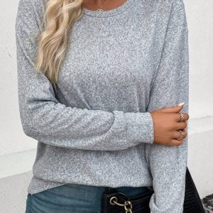 Casual Crew Neck Plain Sweatshirt, Hoodies & Sweatshirts, color:Gray|size:XXL, Noracora
