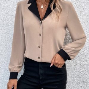 Casual Regular Fit Plain Blouse, Shirts & Blouses, color:Apricot|size:XXL, JustFashionNow