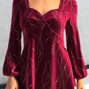 Lantern Sleeve Elegant Square Neck Shirt, Shirts & Blouses, color:Red|size:XXL, JustFashionNow