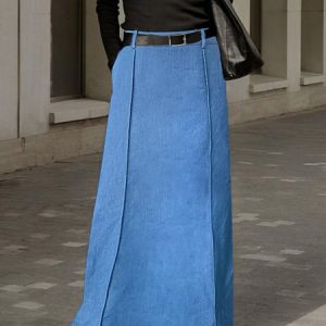 Maxi Daily Plain Casual Denim Skirt, Skirts, color:Blue|size:XXL, JustFashionNow