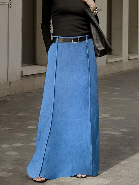 Maxi Daily Plain Casual Denim Skirt, Skirts, color:Blue|size:XXL, JustFashionNow