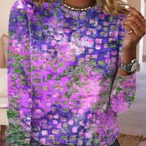 Loose Abstract Long sleeve Casual T-Shirt, T-Shirts, color:Purple|size:XXL, JustFashionNow