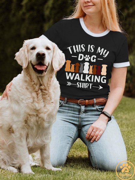 Lilicloth X Funnpaw Women's This Is My Dog Walking Shirt T-Shirt, color:Black|size:L, Lilicloth.com