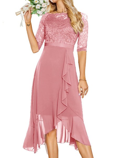 Party Crew Neck Lace Lace Wedding Dress, Party Dresses, color:Pink|size:XXL, JustFashionNow