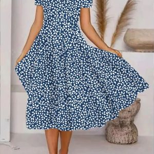Plus Size Regular Fit V Neck Casual Dress, Dresses, color:Blue|size:4X, JustFashionNow