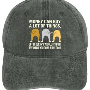 Men's Money Can Buy A Lot Things But It Doesn‘T Wiggle Its Butt Everytime You Came In The Door Funny Graphic Printing Regular Fit Adjustable Denim Hat, color:Light Gray|size:One-size, Lilicloth.com