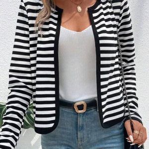 Long Sleeve Striped Regular Medium Elasticity Loose Kimono For Women, Kimono, color:Black|size:XXL, catalog Noracora shop