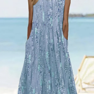 Plus Size Floral Vacation Loose Dress, DRESSES, color:Blue|size:4X, Noracora