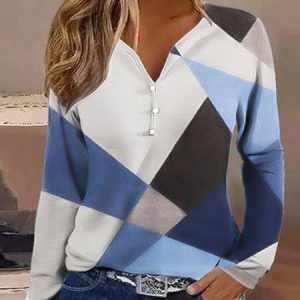 Casual Crew Neck Color Block Loose T-Shirt, color:Blue|size:XXL, Lilicloth.com