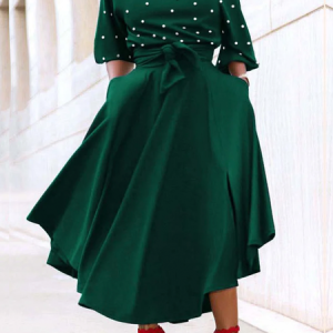 Loose High Elasticity Asymmetrical Short sleeve Plain Elegant Loose Dress, Maxi Dresses, color:Green|size:XS, Stylewe