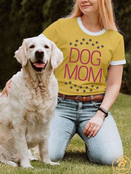 Lilicloth X Funnpaw X Kat8lyst Dog Mom Women's T-Shirt, color:Yellow|size:3XL, Lilicloth.com