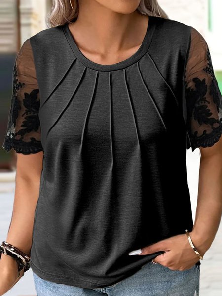 Plus Size Plain Crew Neck Jersey Elegant T-Shirt, T-Shirts, color:Black|size:4X, JustFashionNow