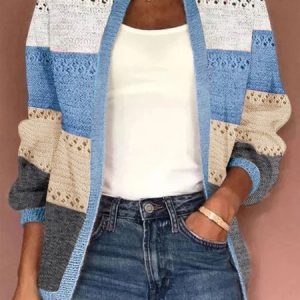 Jacquard Wrap Casual Cardigan, Sweaters, color:Blue|size:XXL, JustFashionNow