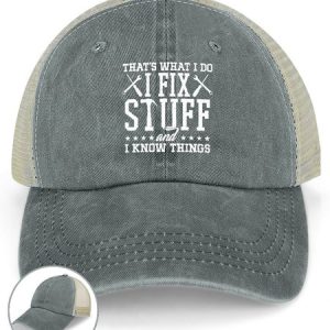 Men's /Women's That's What I Do I Fix Stuff And I Know Things Funny Graphic Printing Regular Fit Washed Mesh Back Baseball Cap, color:Gray|size:One-size, Lilicloth.com