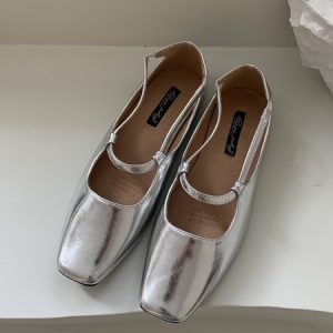 Silver Niche Design Square Toe Ballet Mary Jane, Flats, color:Silver|size:40, Stylewe