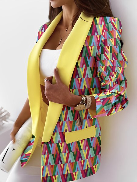 Urban Regular Fit Shawl Collar Geometric Blazer, Blazers, color:Yellow|size:XXL, Stylewe