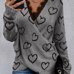 Wool/Knitting Heart/Cordate Casual Sweater, Sweaters, color:Gray|size:XXL, JustFashionNow