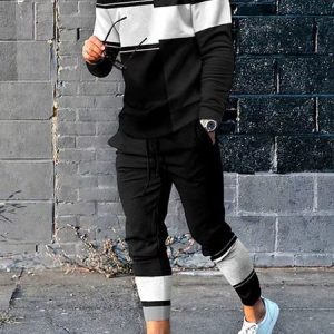 Casual Striped Regular Fit Two-Piece Set, Suit Set, color:Deep Gray|size:3XL, JustFashionNow