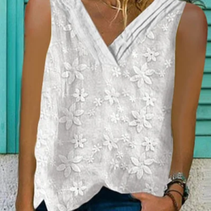 Plain Loose Linen V Neck Tank Top, Tanks & Camis, color:White|size:XXL, JustFashionNow
