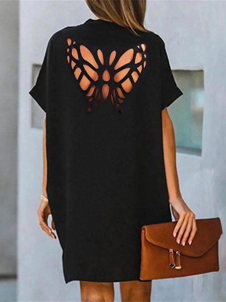 Daily Loose Butterfly Urban Devore Eyelet Dress, Mini Dresses, color:Black|size:XS, Stylewe