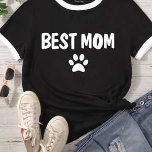 Lilicloth X Funnpaw Women's Best Mom Pet Matching T-Shirt, color:Black|size:L, Lilicloth.com