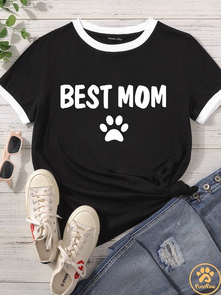 Lilicloth X Funnpaw Women's Best Mom Pet Matching T-Shirt, color:Black|size:L, Lilicloth.com