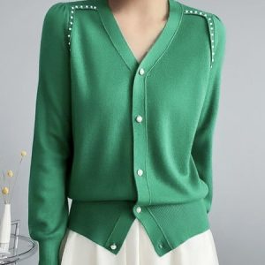 Elegant Long sleeve Plain Regular Fit Sweater Coat, Cardigans, color:Green|size:XXL, Stylewe
