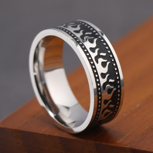 Casual Flame Black Enamel Ring Fashion Men's Jewelry, Men's Accessories, color:As Picture|size:One-size, JustFashionNow