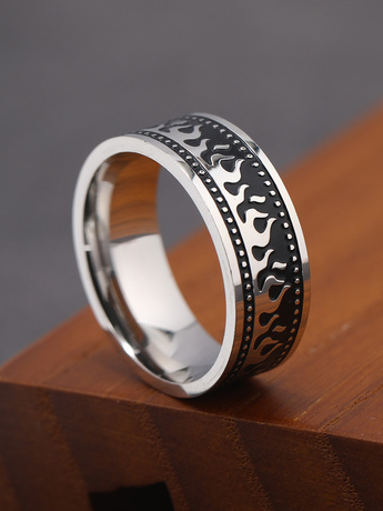 Casual Flame Black Enamel Ring Fashion Men's Jewelry, Men's Accessories, color:As Picture|size:One-size, JustFashionNow