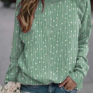 Polka Dots Casual Lightweight Daily Loose Crew Neck Regular Size Sweatshirt for Women, Hoodies & Sweatshirts, color:Green|size:XXL, Noracora