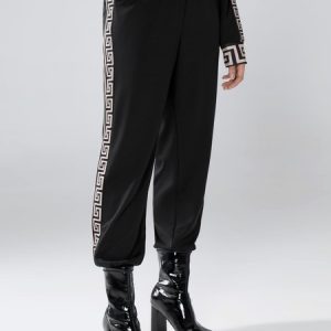 Casual Plain Mid Waist Regular Fit Sweatpants, Pants, color:Black|size:XXL, Stylewe