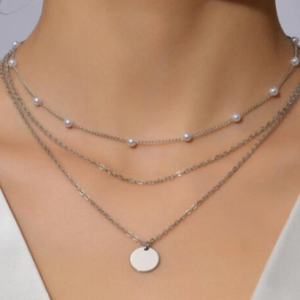 Faux Pearl Layered Necklace, Necklaces, color:Silver, JustFashionNow