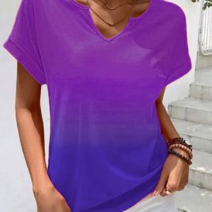 Ombre Notched Casual Shirt, Shirts & Blouses, color:Purple|size:XXL, JustFashionNow