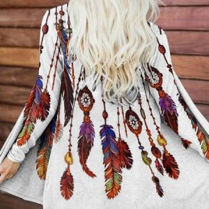Long Sleeve Cotton-Blend Vintage Cardigan, Coats, color:Light Gray|size:XXL, Noracora