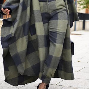 Stylewe Zipper High Waist Plaid Regular Fit Fashion Pants, Pants, color:Green|size:XXL, Stylewe