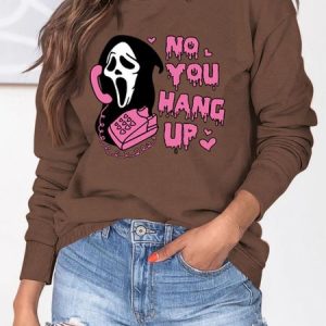 Casual Crew Neck Letter Pattern Sweatshirt, Hoodies & Sweatshirts, color:Coffee|size:XXL, Noracora