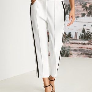 Regular Fit Color Block Urban Color Block Fashion Pants, Pants, color:White|size:XXL, Stylewe