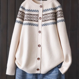 Women Wool/Knitting Color Block Long Sleeve Comfy Casual Cardigan, Cardigans, color:Off White|size:XXL, Noracora
