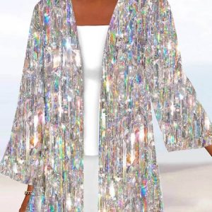Women's Long Sleeve Sequins Print Regular Micro-Elasticity Loose Kimono, Kimono, color:Multicolor|size:XXL, catalog Noracora shop