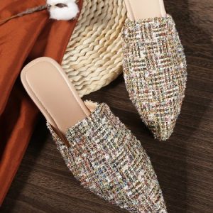 Elegant Multicolor Plaid Flat Heel Mules, Flats, color:As Picture|size:41, Stylewe