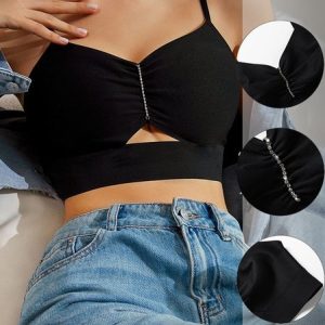 Plain Hot Drilling Casual Bra & Bralette, Lingeries, color:Black|size:XL, Noracora