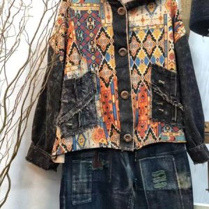 Casual Ethnic Regular Fit Hoodie Jacket, Coats, color:Multicolor|size:XXL, JustFashionNow