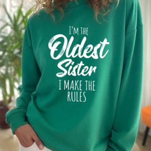 Casual Crew Neck Cotton-Blend Oldest Sister Sweatshirt, Sweatshirts & Hoodies, color:Green|size:XXL, JustFashionNow