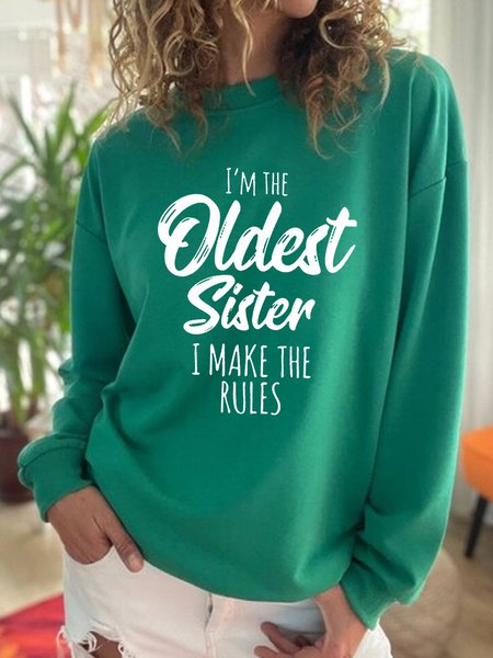 Casual Crew Neck Cotton-Blend Oldest Sister Sweatshirt, Sweatshirts & Hoodies, color:Green|size:XXL, JustFashionNow
