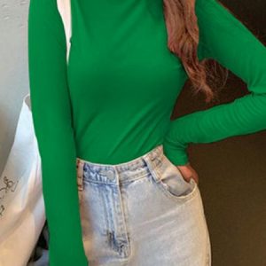 Plain Long Sleeve Casual T-Shirt, T-shirts, color:darkgreen|size:XXL, Noracora