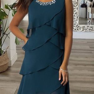Casual Crew Neck Plain Dress, Formal Dresses, color:Blue|size:XXL, JustFashionNow