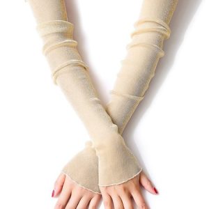 Elegant Glitter Mesh Sun Protection Party Gloves Sleeves Socks, Gloves, color:Beige|size:One-size, Stylewe